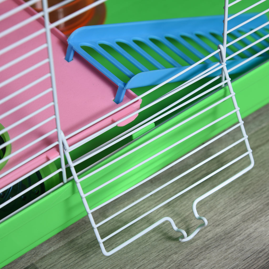 PawHut 5-Tier Hamster Cage with Handle with Colorful Tubes, Hamster Wheel, Ladders, House and Food Accessories, 46x30x58cm - Borgè