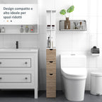 Space-saving bathroom column cabinet with cabinet, shelves and drawers, 15x33x136 cm, wood color