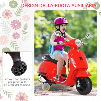 Electric Motorcycle for Kids Vespa Design, 6V Battery with Sounds and Lights, Ages 3-6 Years, Red