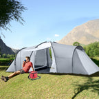 Outsunny camping tent 4-6 people with 2 rooms waterproof with canopy, 590x245x193cm, gray - Borgè