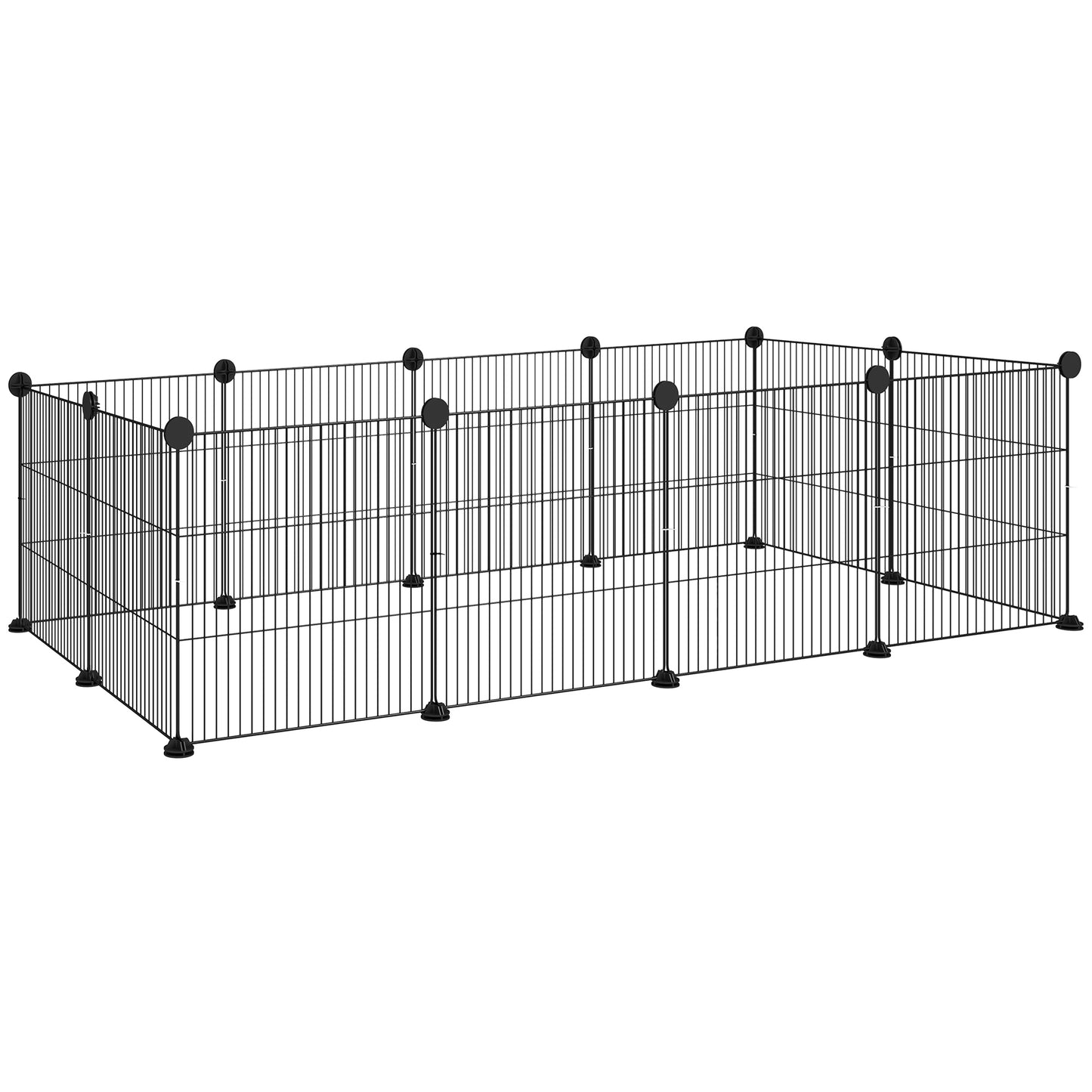 Modular Animal Run with 12 Panels 35x35 cm and Rounded Edges, Metal and ABS, 140x70x35 cm, Black