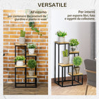 4-Tier Metal and Wood Plant Shelf for Indoor and Outdoor, 34x34x66cm
