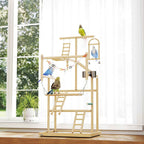PawHut Parrot Perch with Toys, Ladders, Chains, Bowls, Removable Tray and Perches, Natural Wood