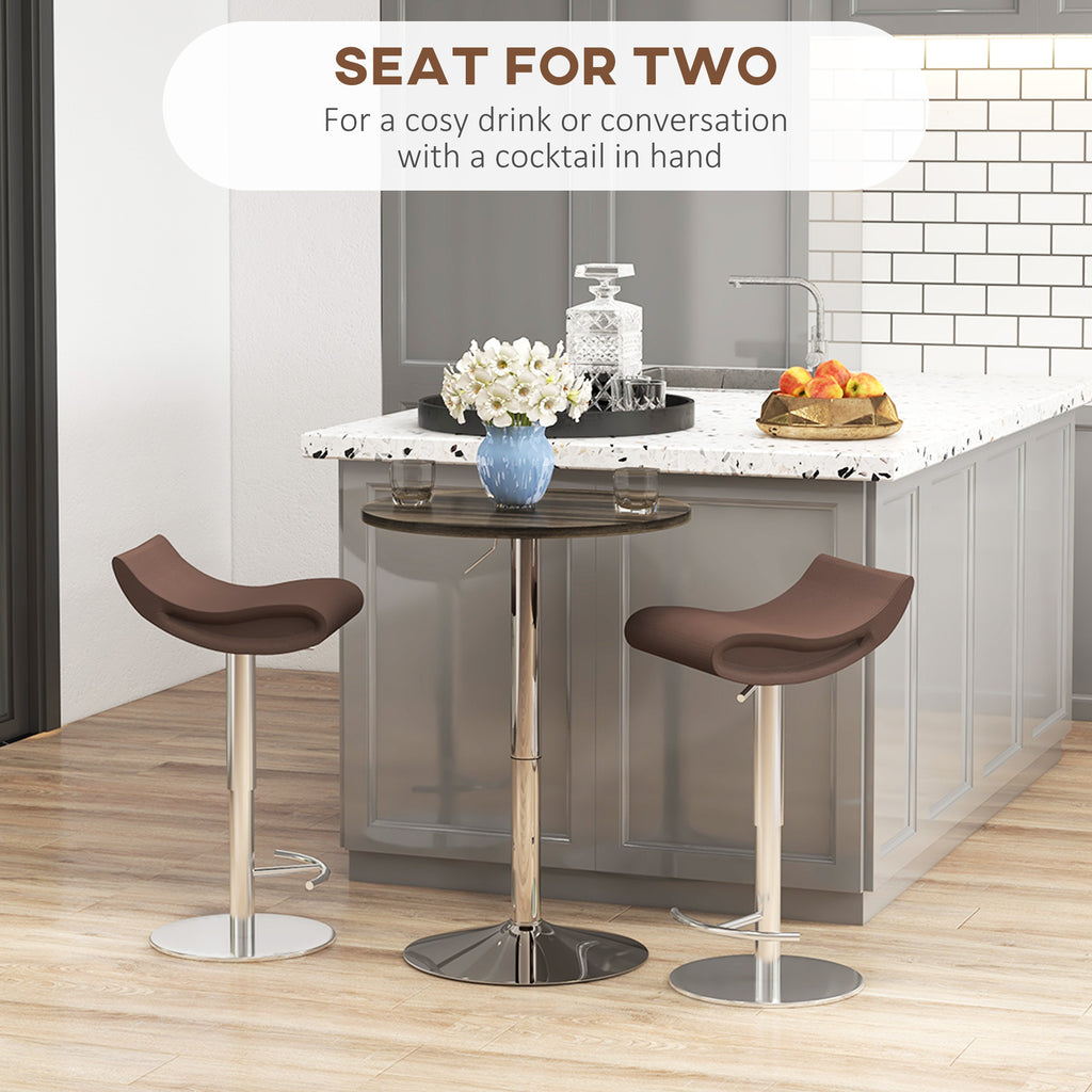 High Bar Table with Adjustable Height, Swivel Top and Steel Base, Ø60x69-91cm, Brown