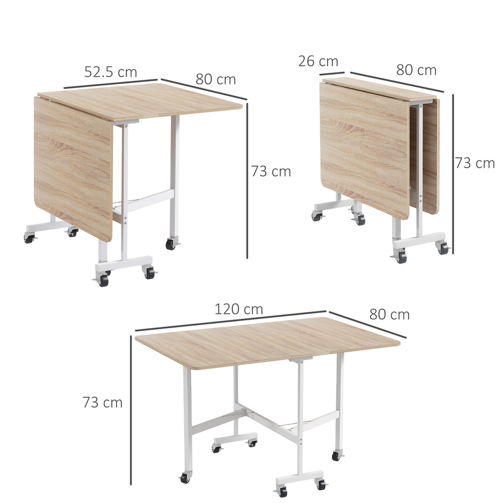 HOMCOM Modern Folding Table with 2 Leafs with Casters in MDF and Steel, 120x80x73cm, Brown - Borgè