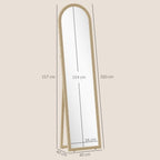 Full-Length Floor and Wall Mirror with Easel, Stone Effect and Arch Shape, 40x160 cm, Beige
