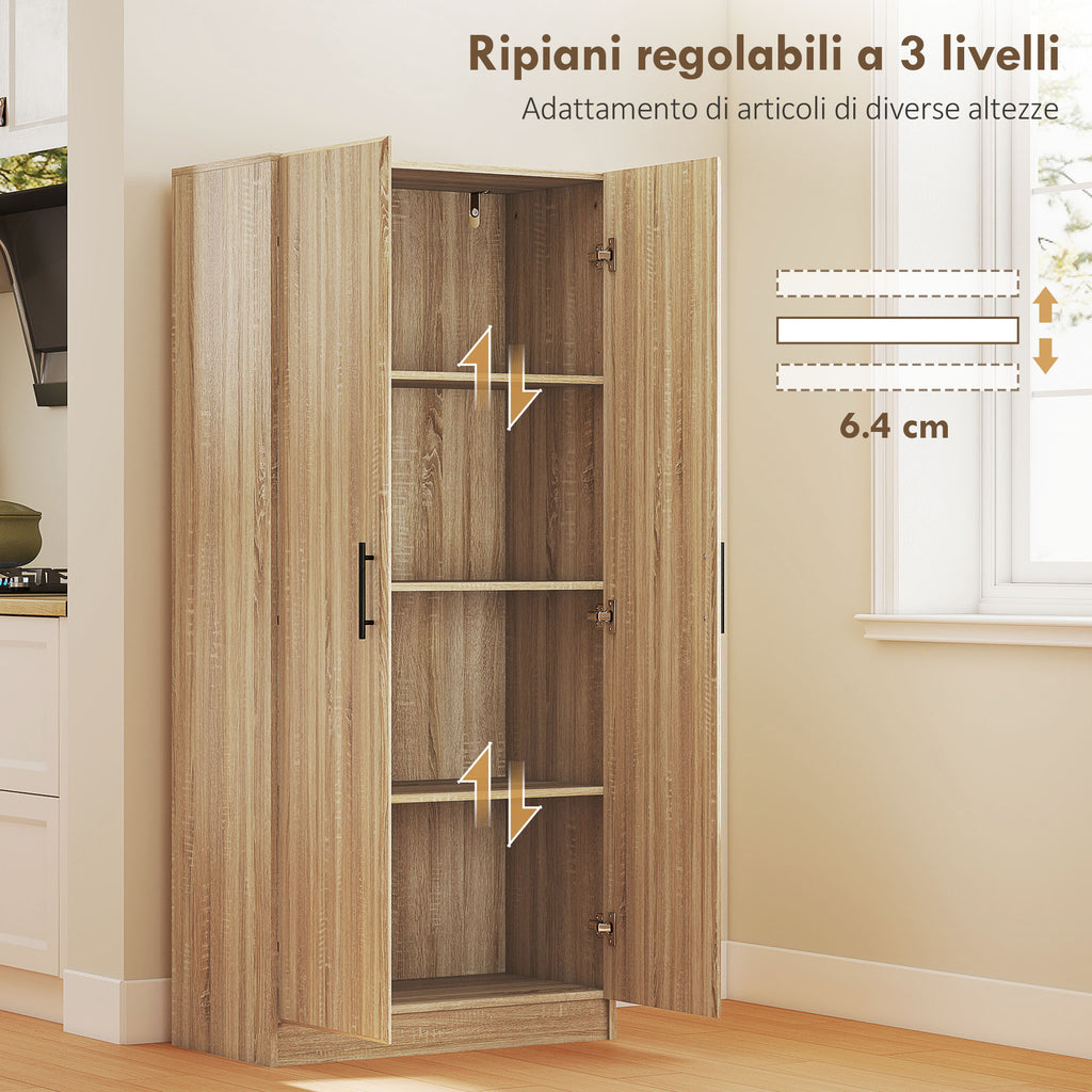 Modern Kitchen Sideboard with 2 Adjustable Shelves and Soft-Close Doors, 75x40x165 cm, Wood