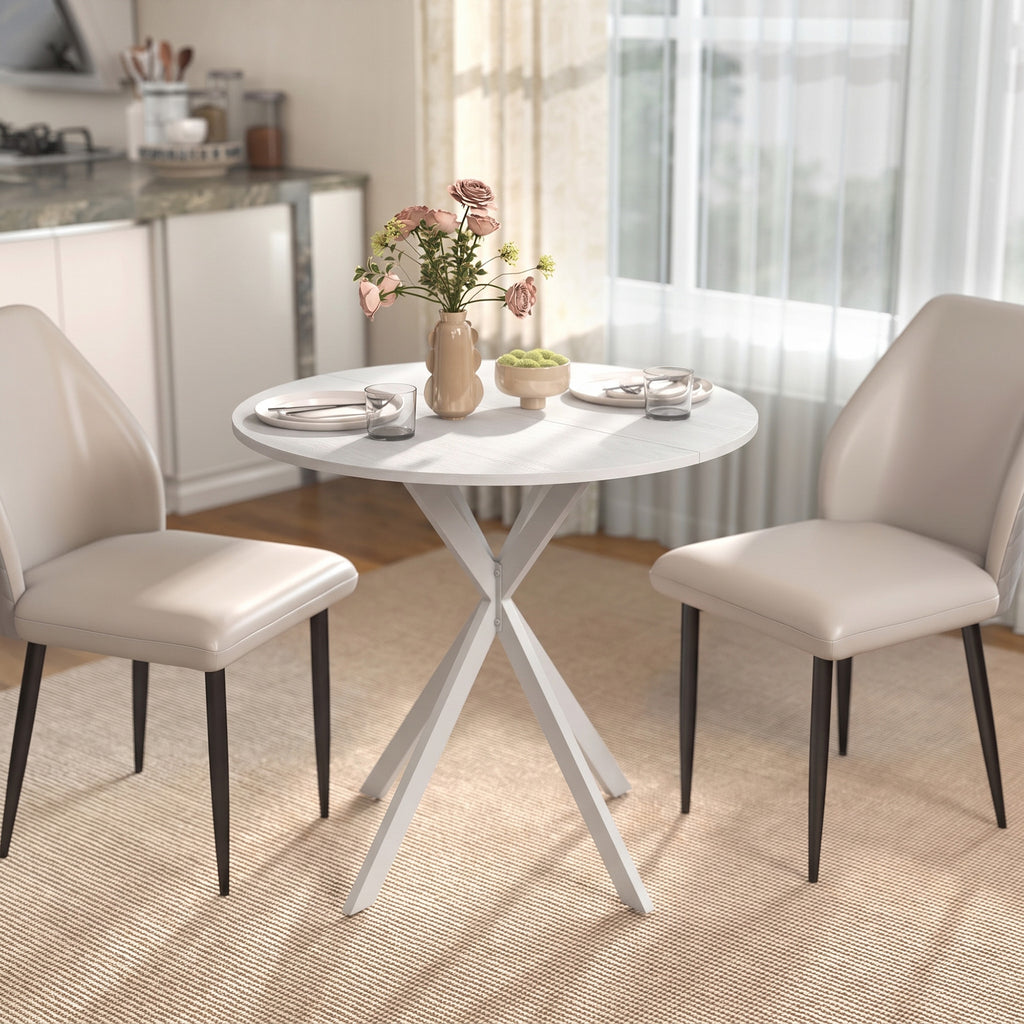 HOMCOM Industrial Style Round Dining Table with Steel Cross Legs, Ø80x75 cm, White