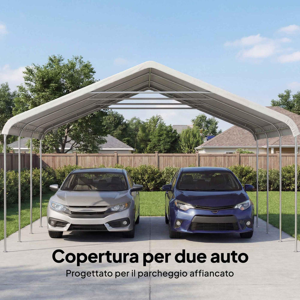 Outsunny Carport 5x6m, Portable Garage, Galvanized Steel Frame for Cars/Trucks, Cream