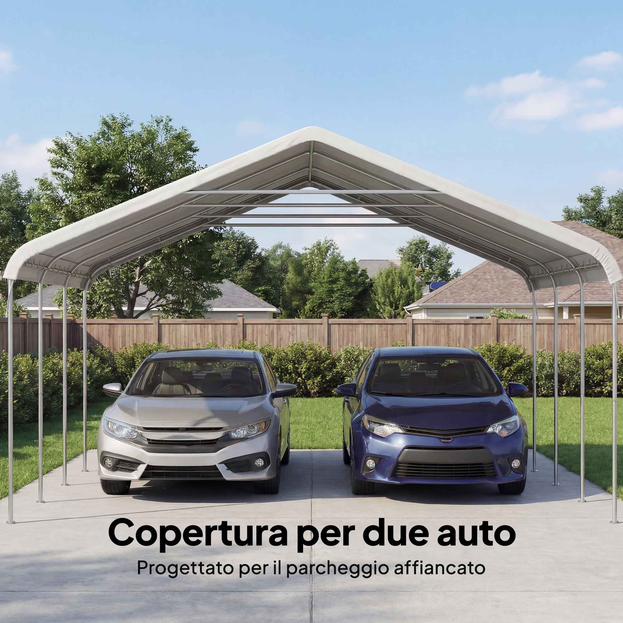 Outsunny Carport 5x6m, Portable Garage, Galvanized Steel Frame for Cars/Trucks, Cream