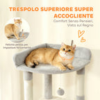 Cat Tree with 2 Houses, Hammock, Tunnel, and Bed, Sisal Poles, 60x40x170 cm, Grey