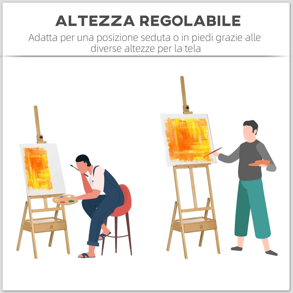 Vinsetto Height-Adjustable Painter's Easel with Drawer, Beech Wood, 43.5x43x150-190 cm
