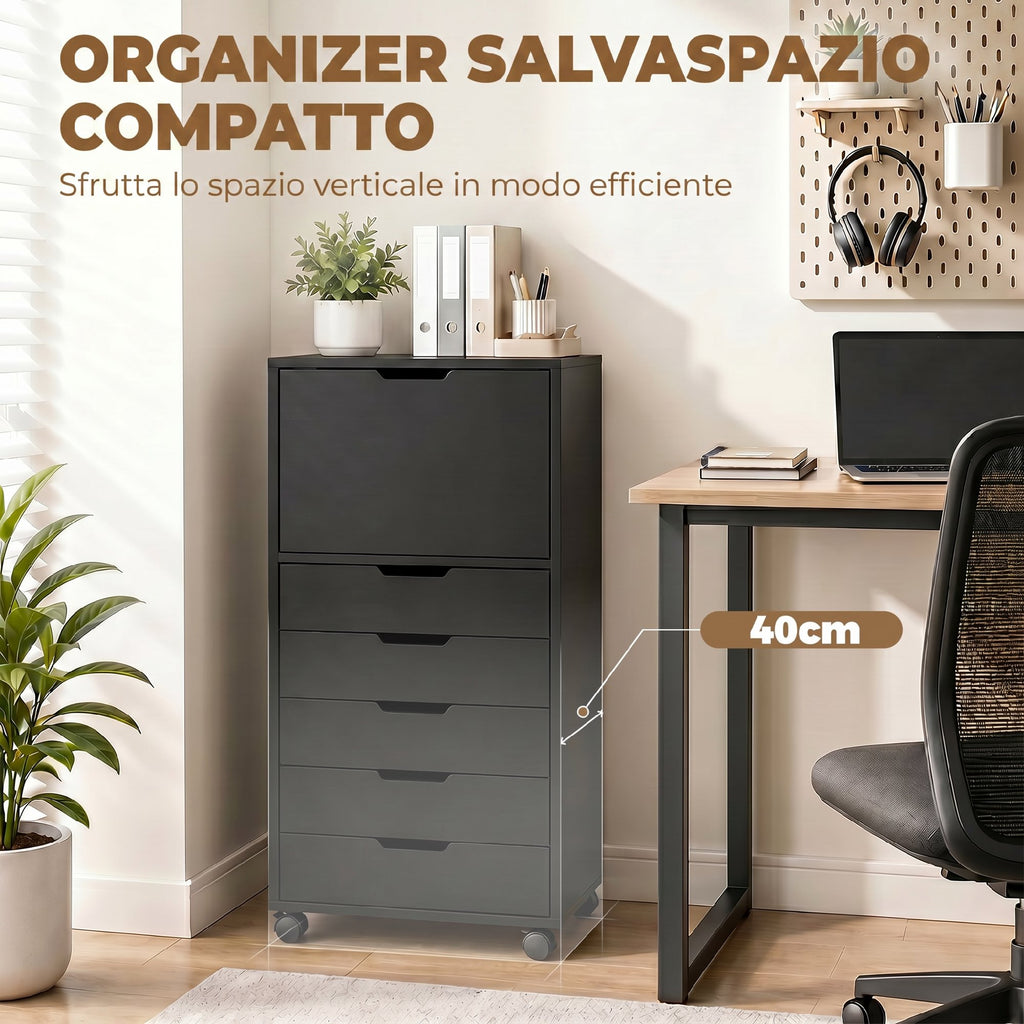 HOMCOM Mobile Printer File Cabinet with 5 Drawers and Wheels, Black