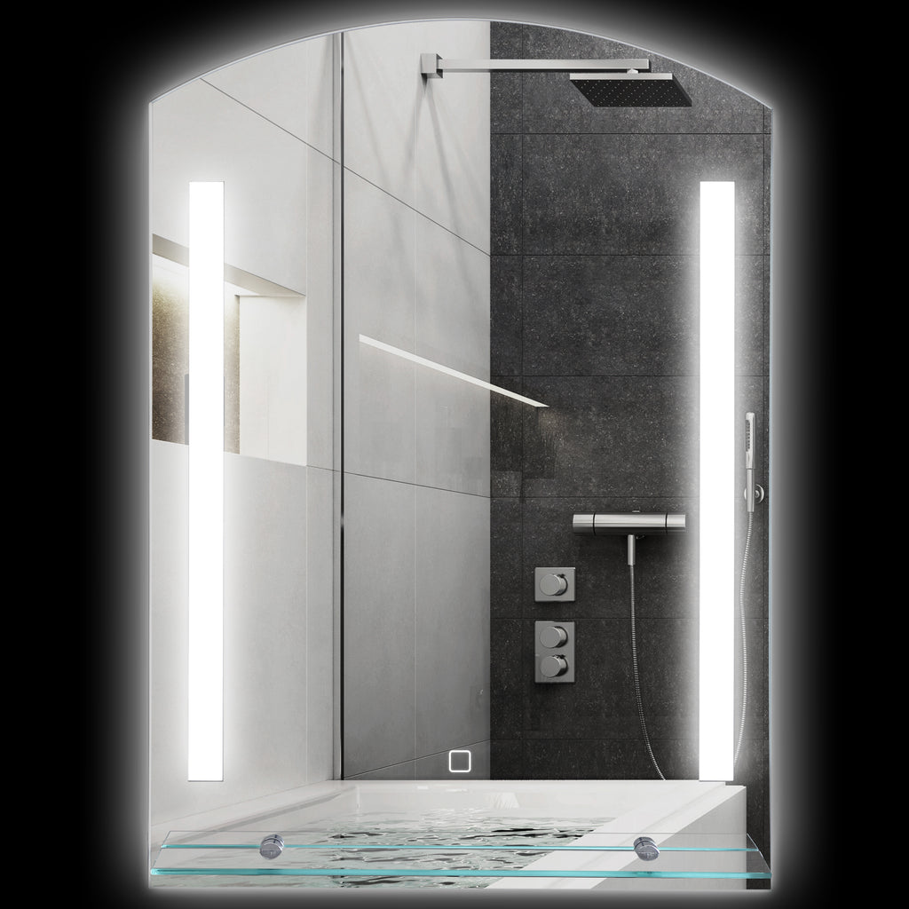 Bathroom Mirror with 3-Color Adjustable LED Light and Glass Shelf, 50x12x70 cm, Silver