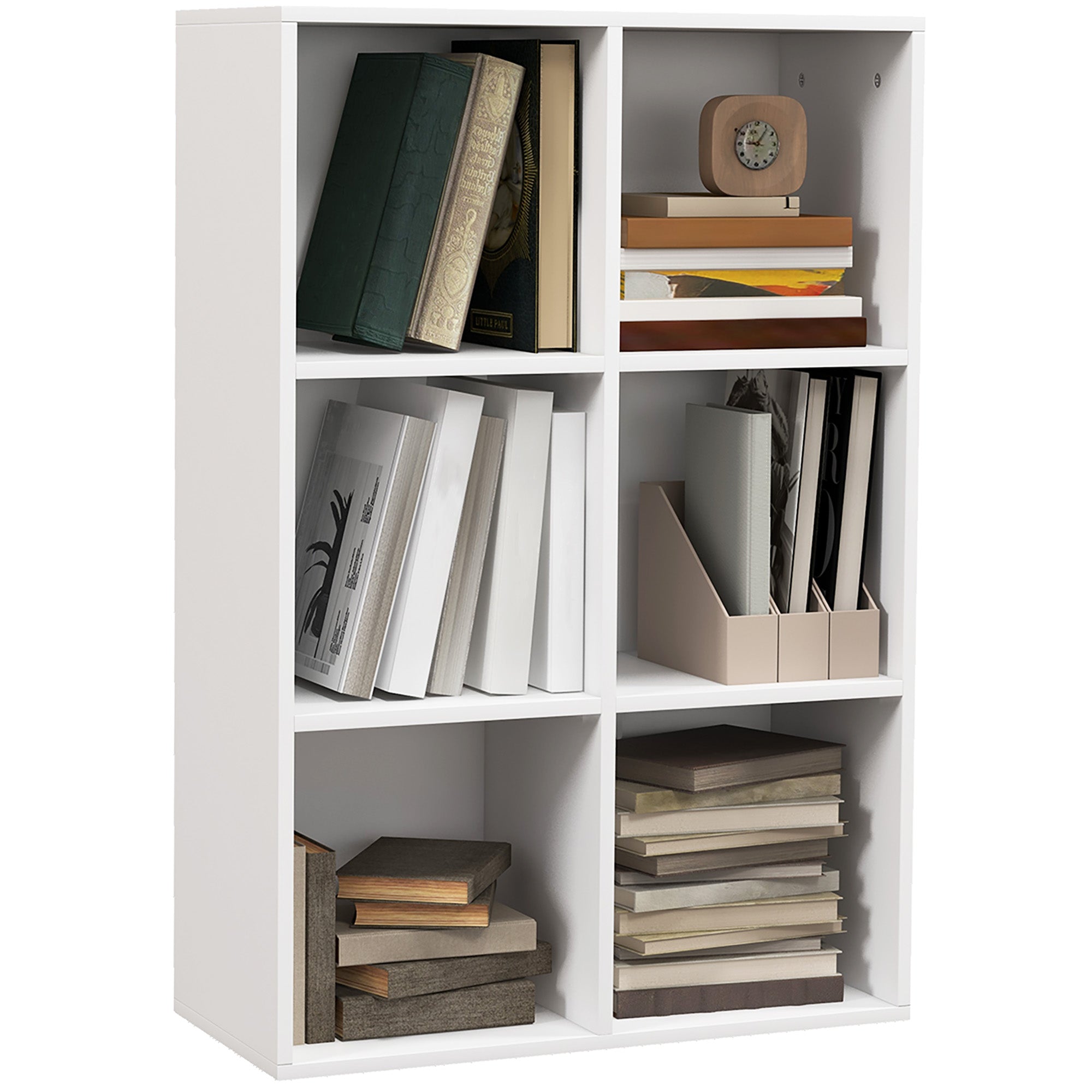Modern 6-Cube Wooden Bookcase, 65.5x30x97.5 cm, White