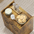 Kitchen Trolley with Drawer, Cabinet and 4 Wooden Wheels, 60x40x77cm, Rustic Brown