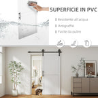 Country Style Sliding Door with Track and Handle, Wood and Steel, 183x0.6x4 cm, Black and White