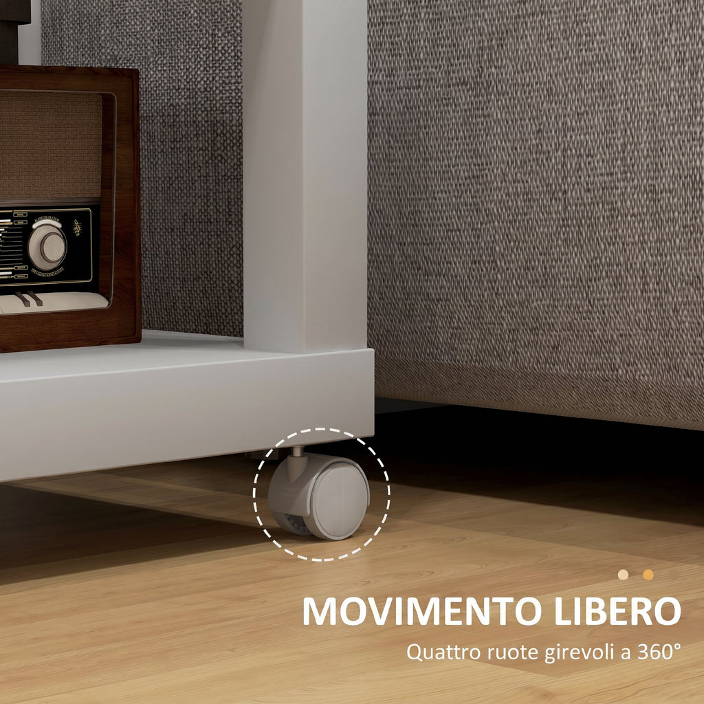 HOMCOM Coffee Table with Castors and Open Shelf, for Sofa, Bedroom or Living Room, 40x40x40 cm, Natural Wood and White