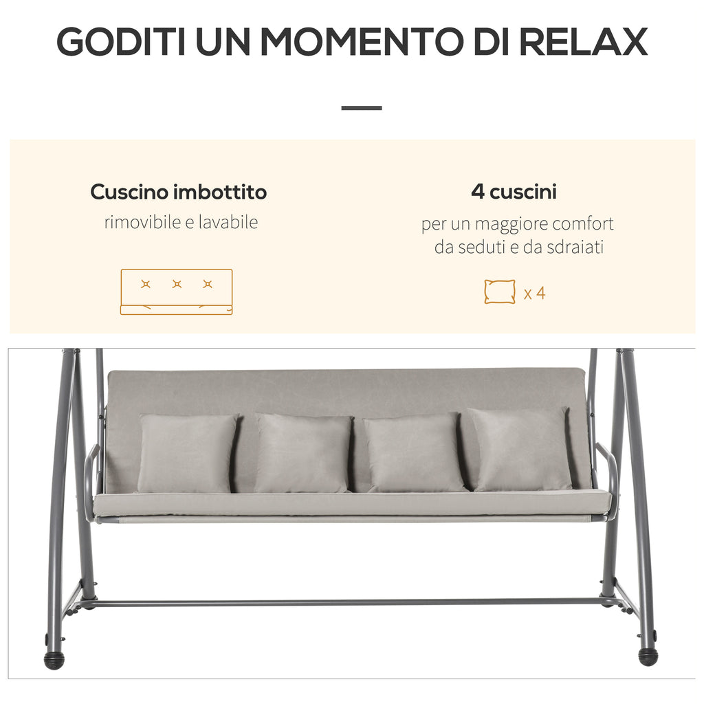 2-in-1 Outdoor Swing for 3 People Convertible to a Bed with Canopy, 218x120x168cm, Light Khaki