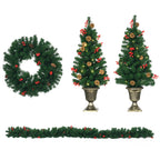 Christmas Decorations, 4-Piece Set with 2 Christmas Trees Φ40x90 cm, Christmas Garland and Christmas Wreath