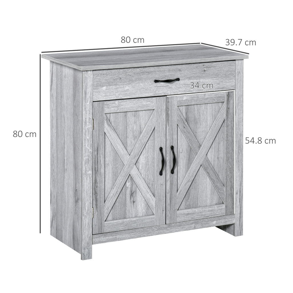Country Kitchen Sideboard with 2-Door Cabinet and Drawer, 80x39.7x80cm, Grey