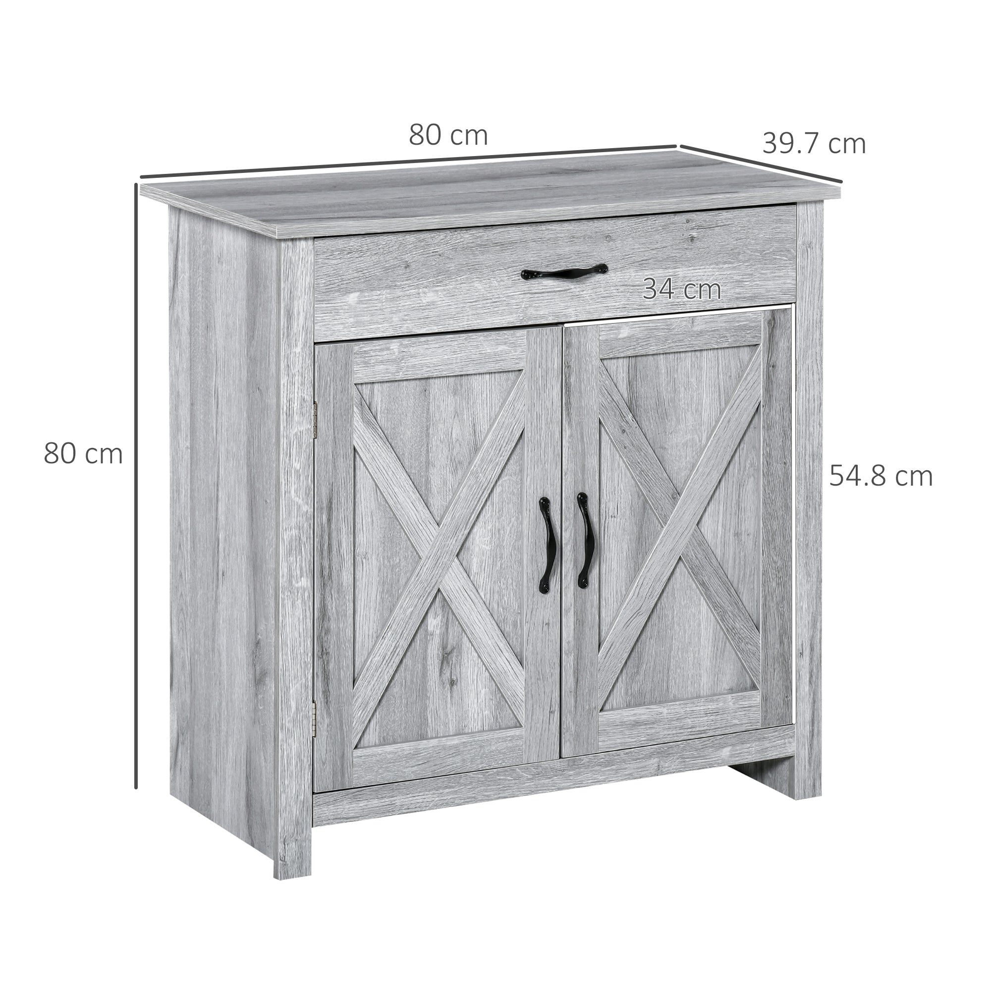 Country Kitchen Sideboard with 2-Door Cabinet and Drawer, 80x39.7x80cm, Grey