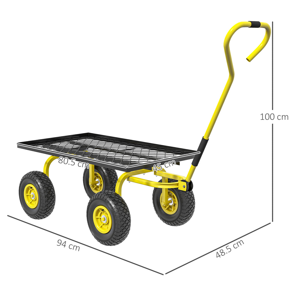 Outsunny Steel Garden Cart with 150 kg Capacity and Coated Handle, 94 x 48.5 x 100 cm, Yellow and Black
