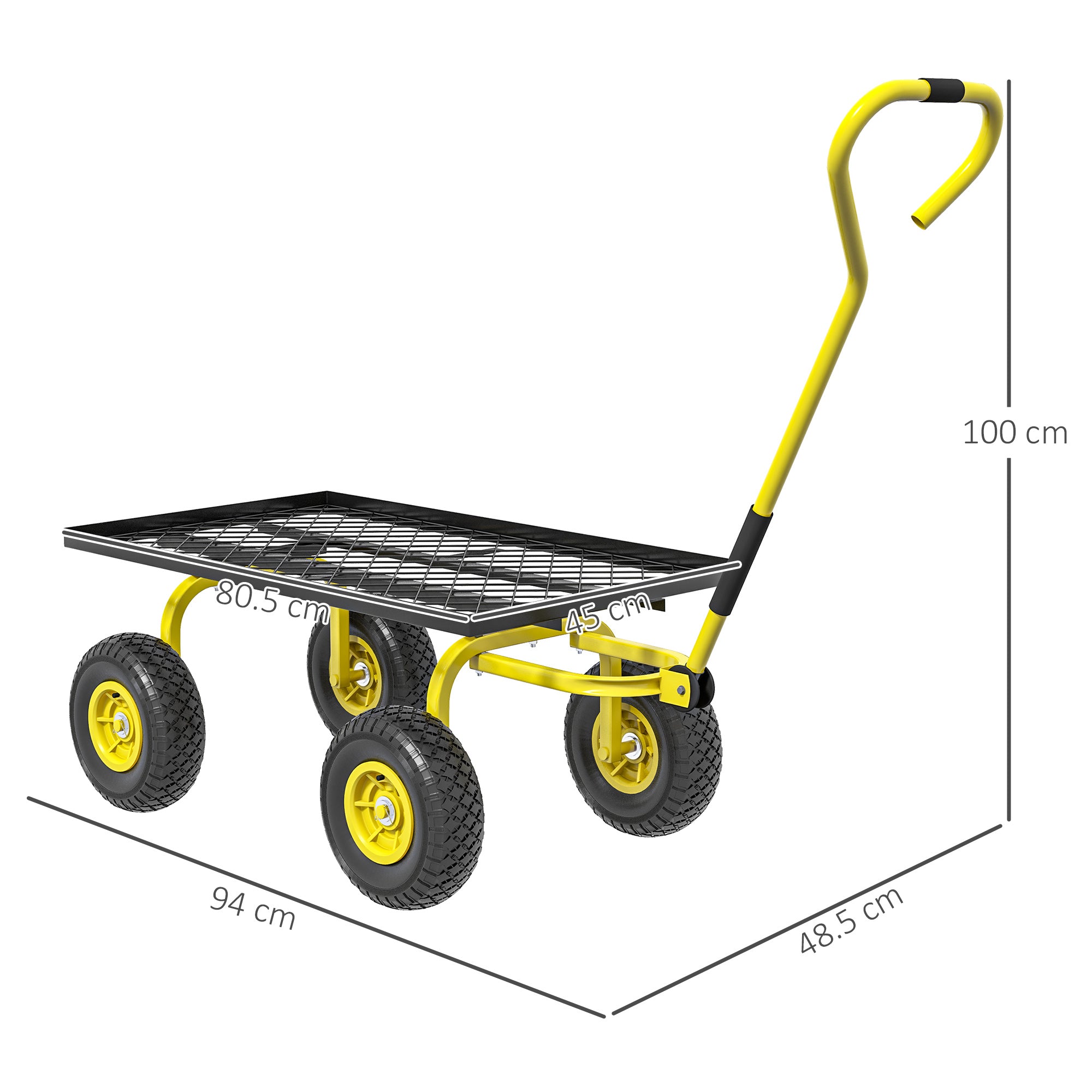 Outsunny Steel Garden Cart with 150 kg Capacity and Coated Handle, 94 x 48.5 x 100 cm, Yellow and Black