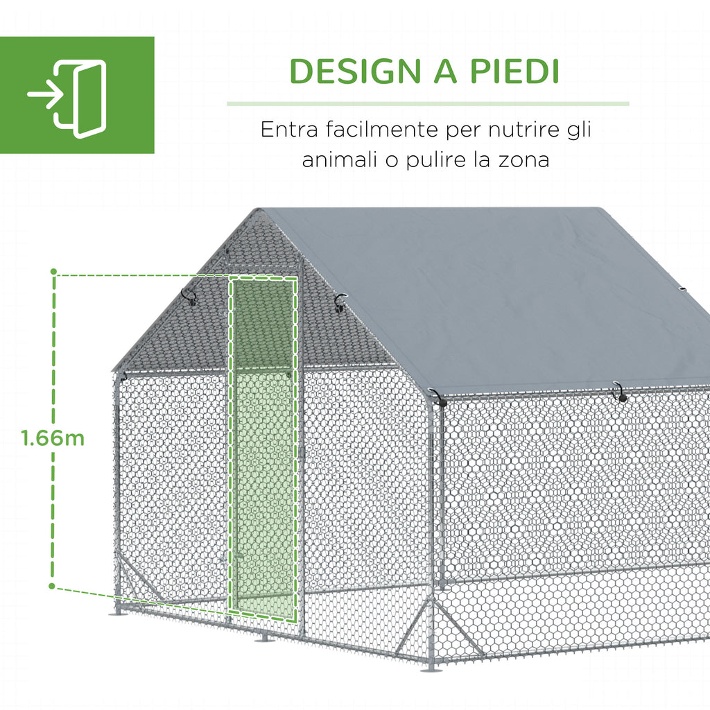 Garden Chicken Coop for 15-18 Chickens in Galvanized Steel and PE with Roof and Lock, 600x300x195 cm