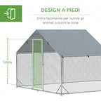 Garden Chicken Coop for 15-18 Chickens in Galvanized Steel and PE with Roof and Lock, 600x300x195 cm