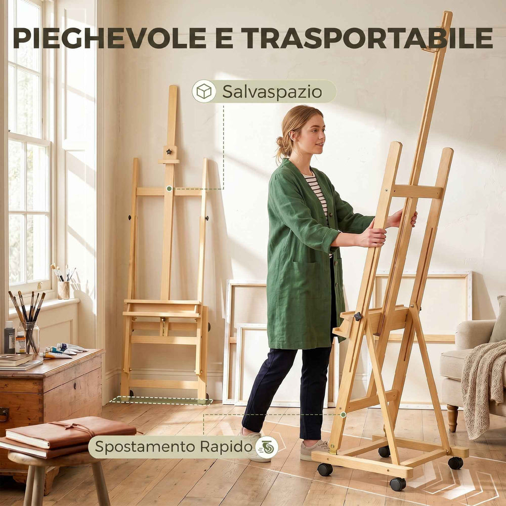 Vinsetto Folding Easel with Wheels, for Painting on Canvas, in Adjustable Beech, for Studio, Artists and Painters