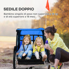 Kids Bike Trailer with 2 Seats, 2 Safety Belts, Steel Frame and Oxford Fabric Cover, Blue