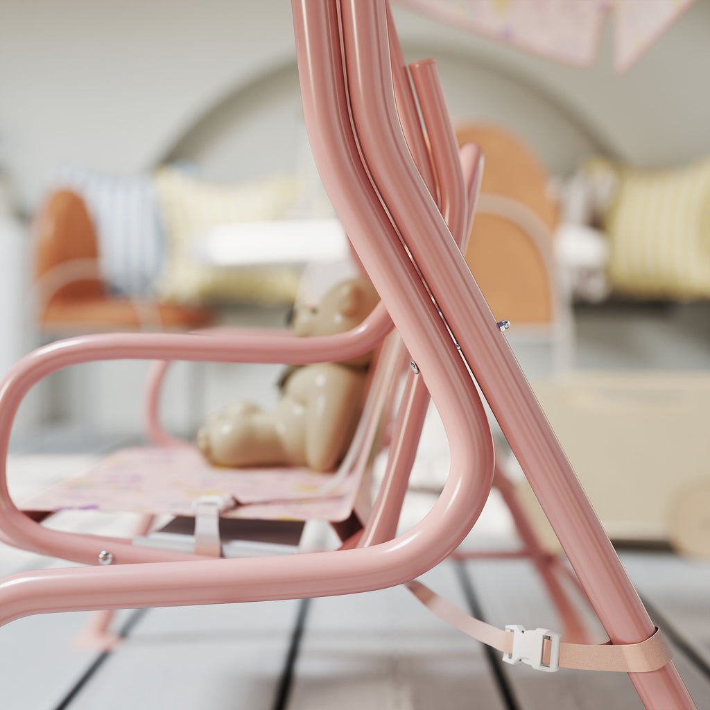 2-Seater Outdoor Children's Swing with Adjustable Canopy and Safety Belt, 112x75x120 cm, Pink