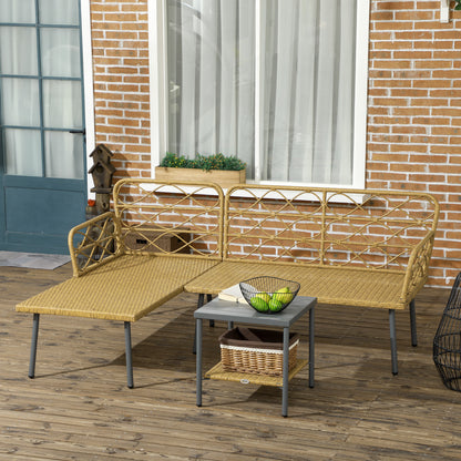 PE Rattan Garden Lounge with Chaise Longue, 2-Seater Sofa and Coffee Table, Cream - Borgè