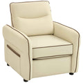 HOMCOM Modern Lounge Chair with Thick Padding, Side Pocket and Faux Leather Upholstery, Beige