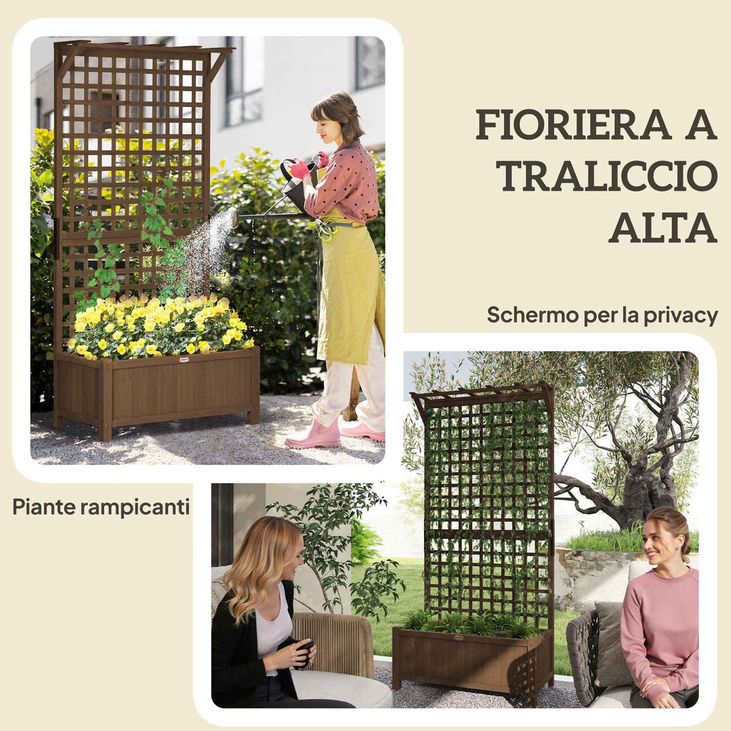 Outsunny Garden Planter with Trellis for Climbing Plants in Fir Wood, 90x45x183 cm, Brown