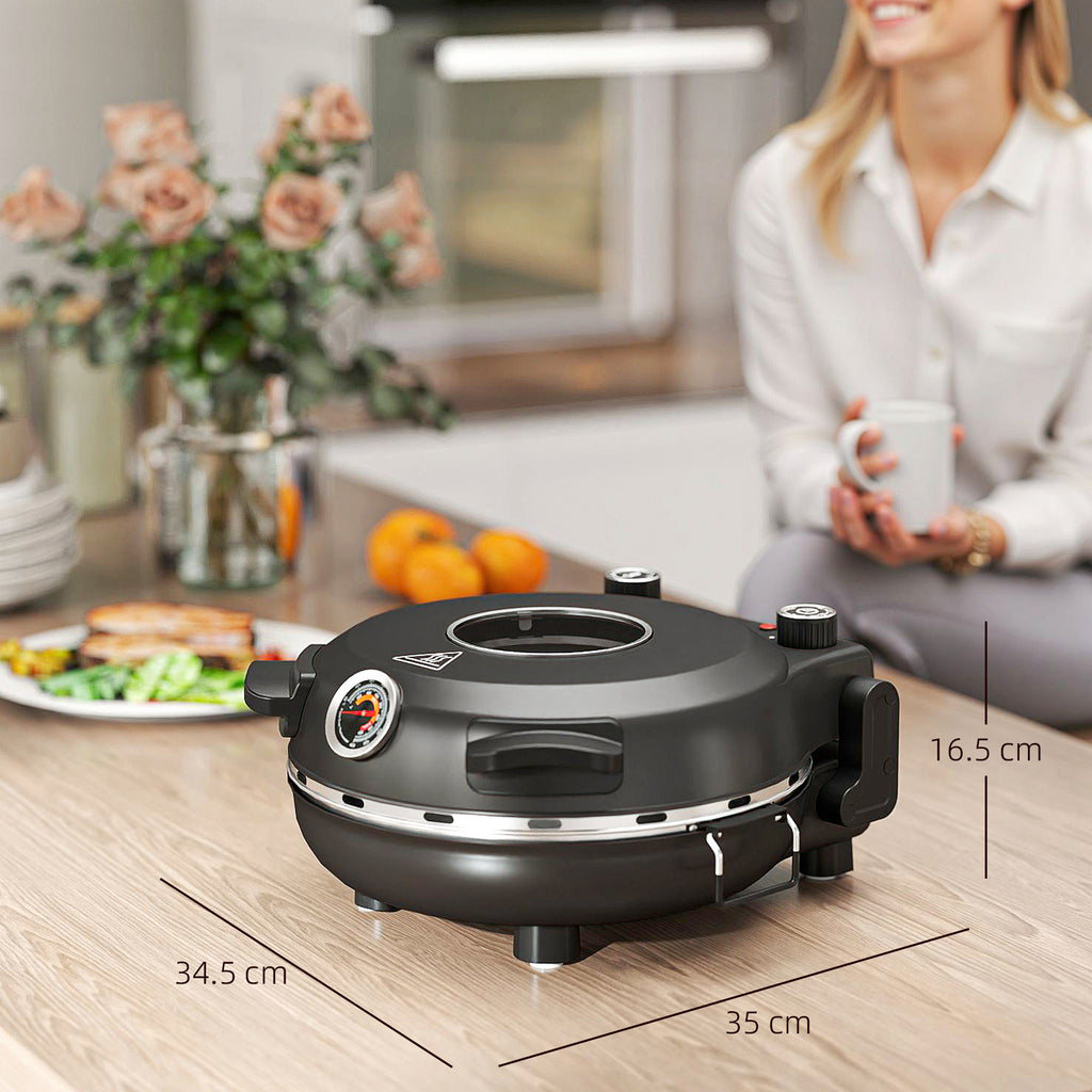 1200W Electric Pizza Oven with Transparent Window, Timer and Temperature Control, Black