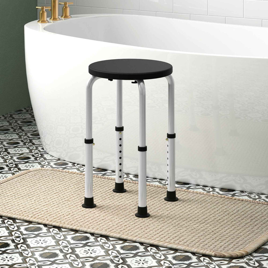 HOMCOM Non-Slip Shower Stool, Adjustable to 8 Heights, Made of Aluminum and PE, 32.5 x 41 x 35.5-54 cm, Black
