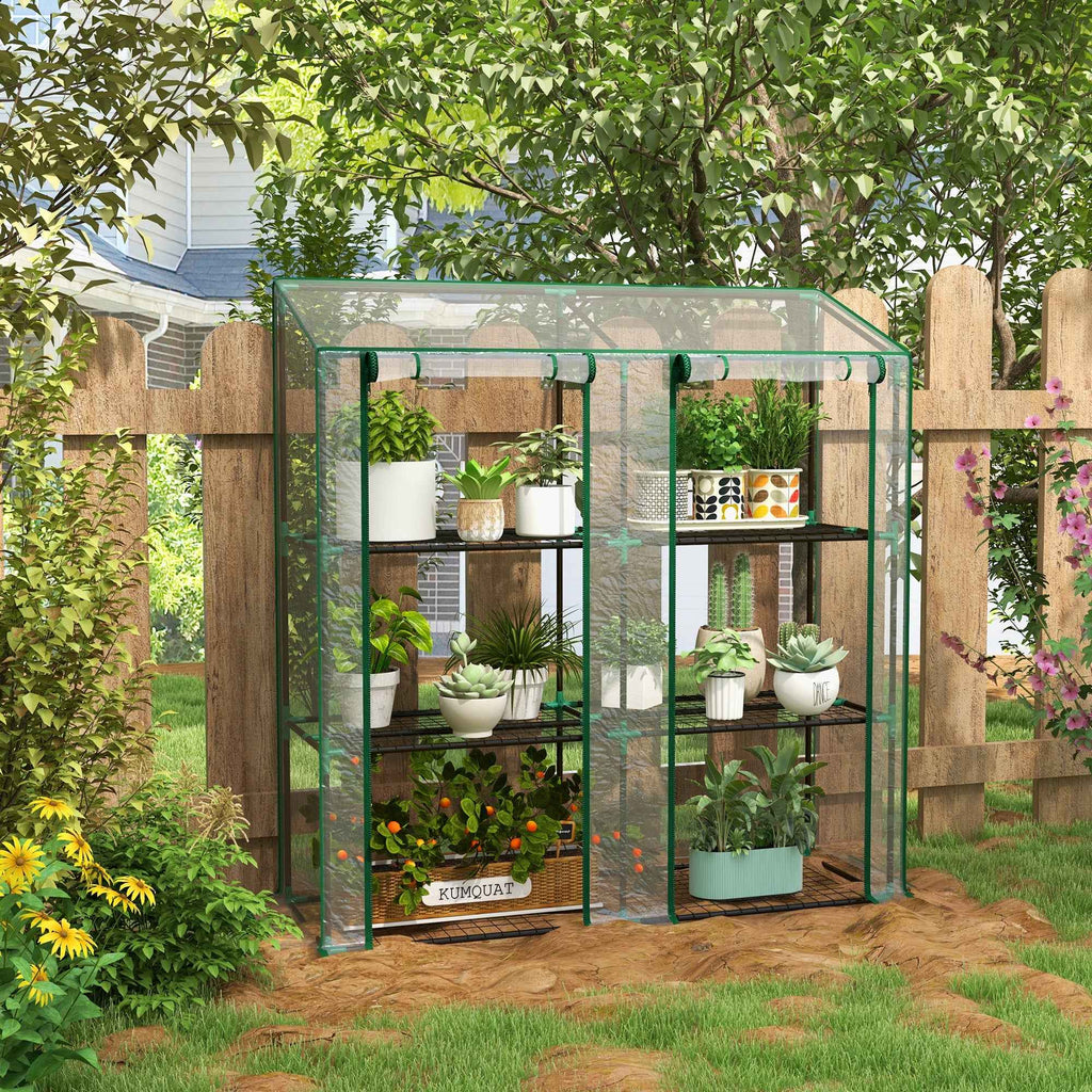 Outsunny Garden Greenhouse with PE Cover, 6 Shelves and 2 Roll-Up Doors, 143x46x151cm, Transparent