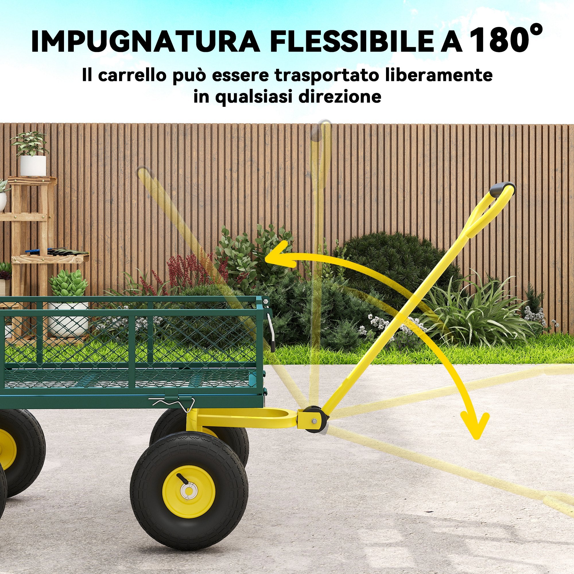 Outsunny Steel Garden Cart with 200 kg Capacity and Removable Side Walls, 104 x 54 x 51 cm, Green and Yellow