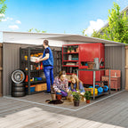 Garden Shed with Sliding Door, Steel, 345x280.5x169-201cm, Grey