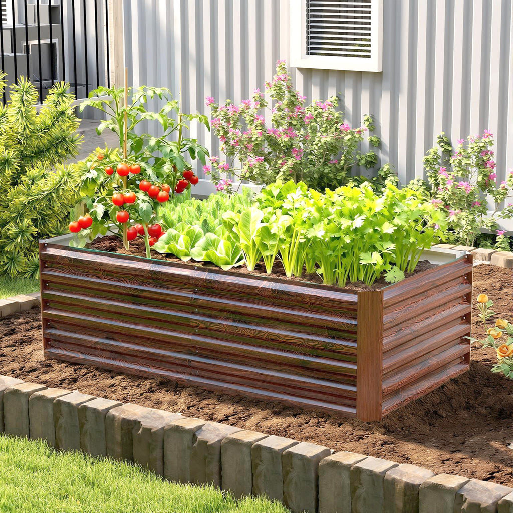 Outsunny Raised Vegetable Garden Bed with Open Bottom and Rounded Edges, 180x90x57.5 cm, Dark Brown