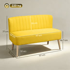 2-Seater Sofa in Linen-Effect Fabric without Armrests with Wooden Legs, 117x56.5x77 cm, Yellow
