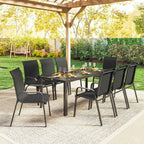 Outsunny 9-Piece Outdoor Set with 8 Stackable Texteline Chairs and Glass-Top Coffee Table, Black