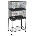 Bird Cage in Steel and PP, Stacked Design with Perches, Swings and Ladders, 77x46x164 cm, Black