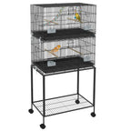 Bird Cage in Steel and PP, Stacked Design with Perches, Swings and Ladders, 77x46x164 cm, Black
