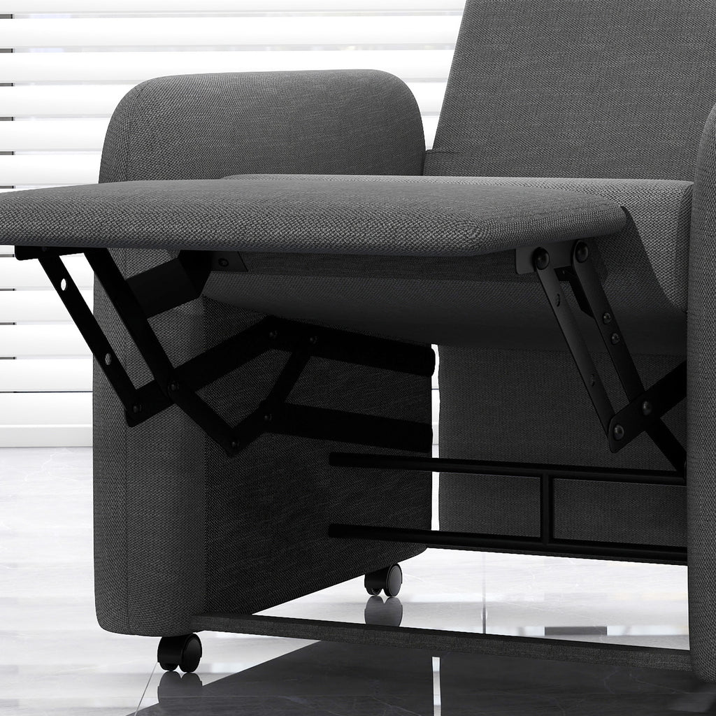 Reclining Armchair 115° max with Footrest and 4 Wheels, in Polyester and Wood, 76x78.5x102 cm, Gray