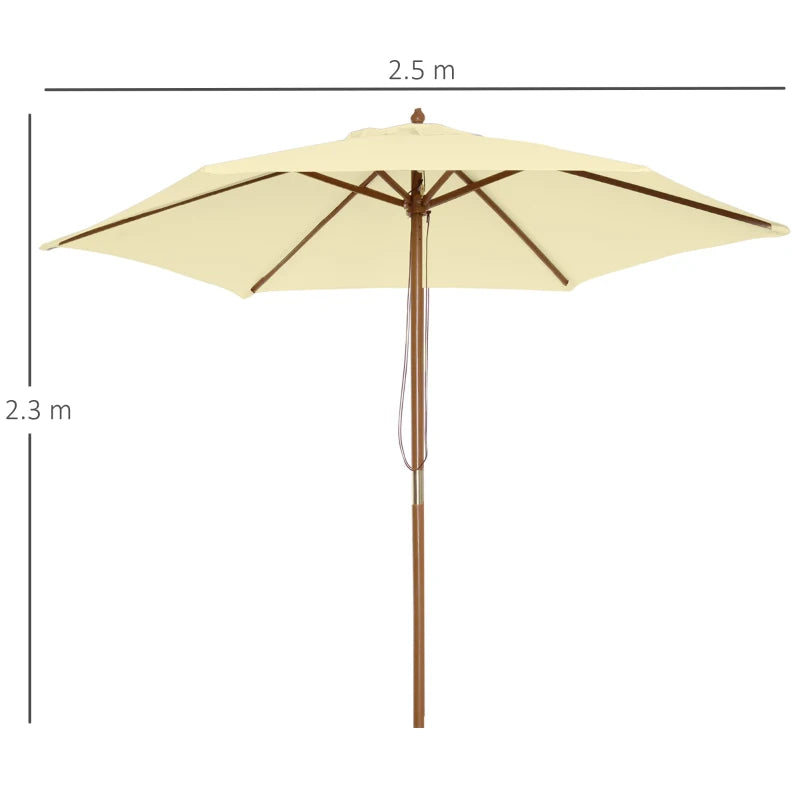 Garden Umbrella 2.5x2.3 m with 6 Ribs in Lacquered Wood and Polyester, Beige - Borge' Group Limited