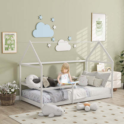 Children's House Bed with Safety Barriers, Age 3-8 Years, 196x97. 5x135cm, White