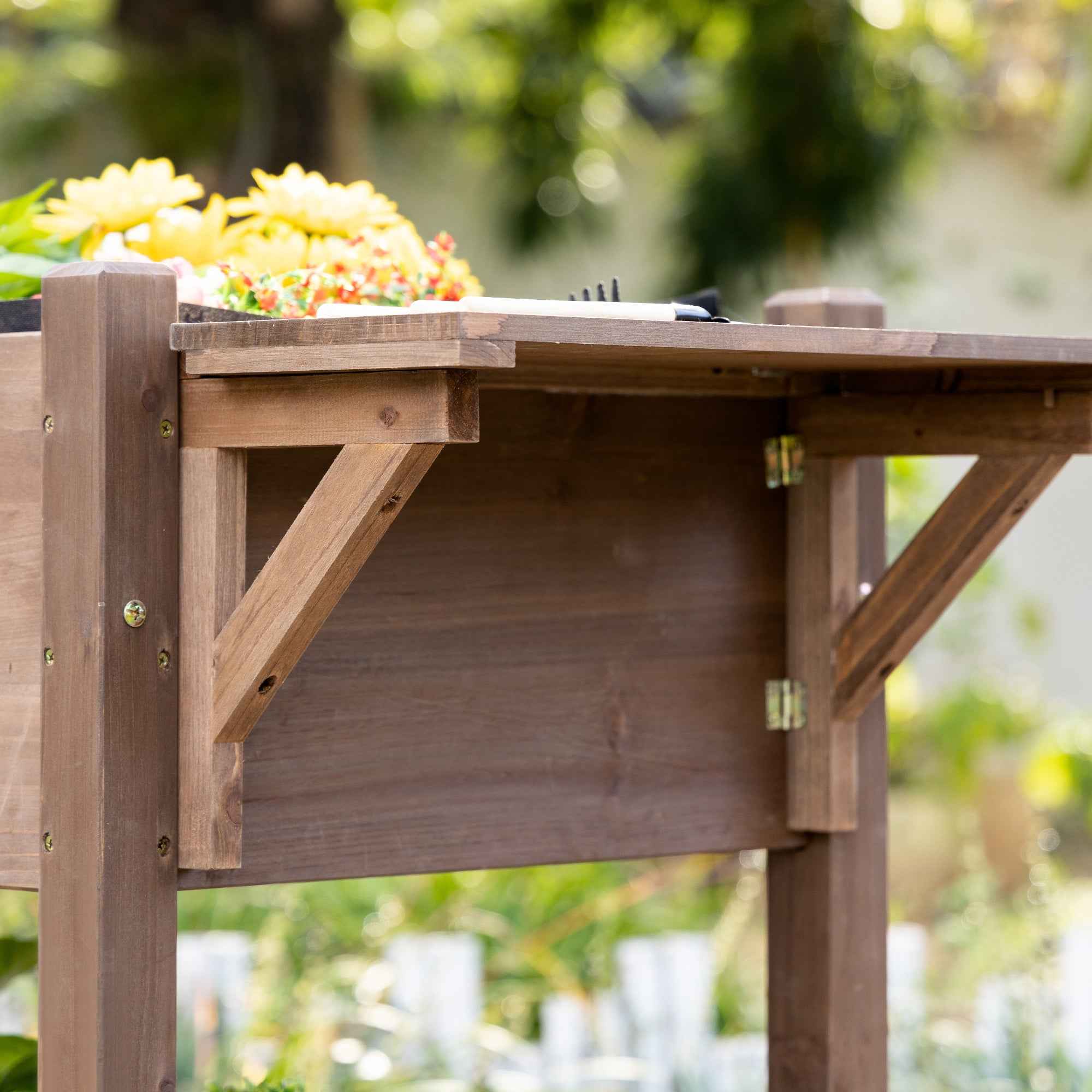 Outsunny 8-Pot Outdoor Planter with Side and Bottom Shelf, Fir Wood, 123x54x87 cm